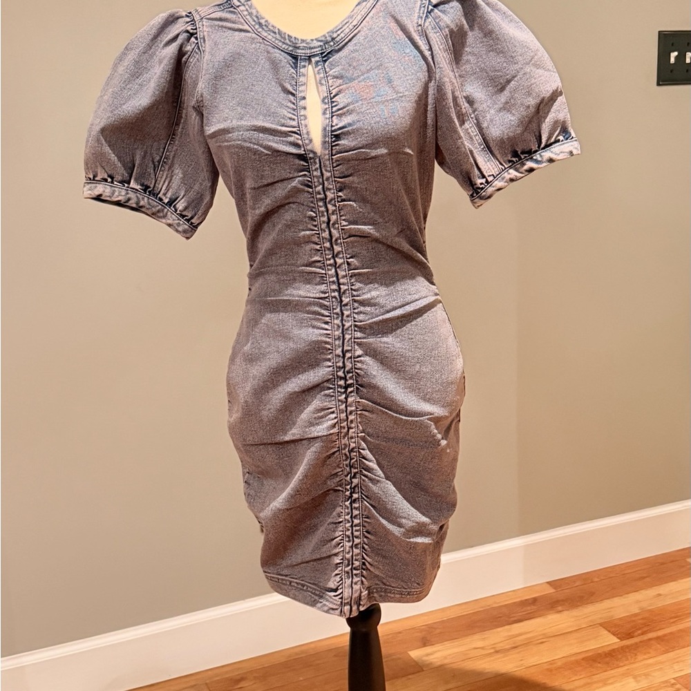 VENUS Denim Blue Puff Sleeve Mini Dress